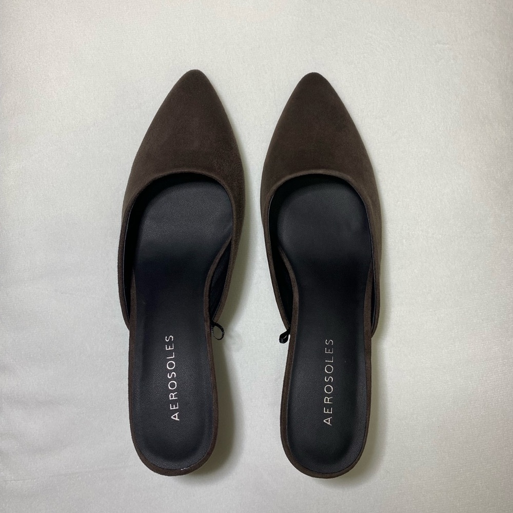 AEROSOLES Dark Brown Suede Mules